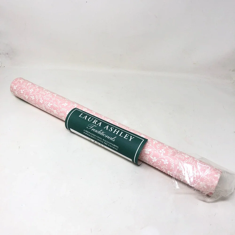 Vintage Laura Ashley Campion Wallpaper 1 Roll Vinyl Pink White Floral LA4091